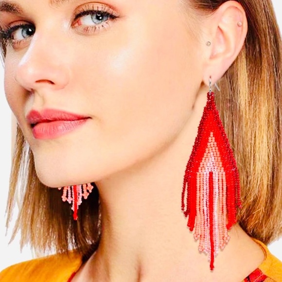 Free People Jewelry - Red Ombré Beaded Tassel Earrings!